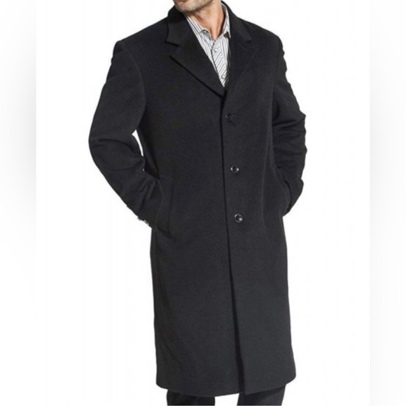 Jos. A. Bank Top Coat 100% Cashmere Black Car coat Jacket Signature collect 48 R